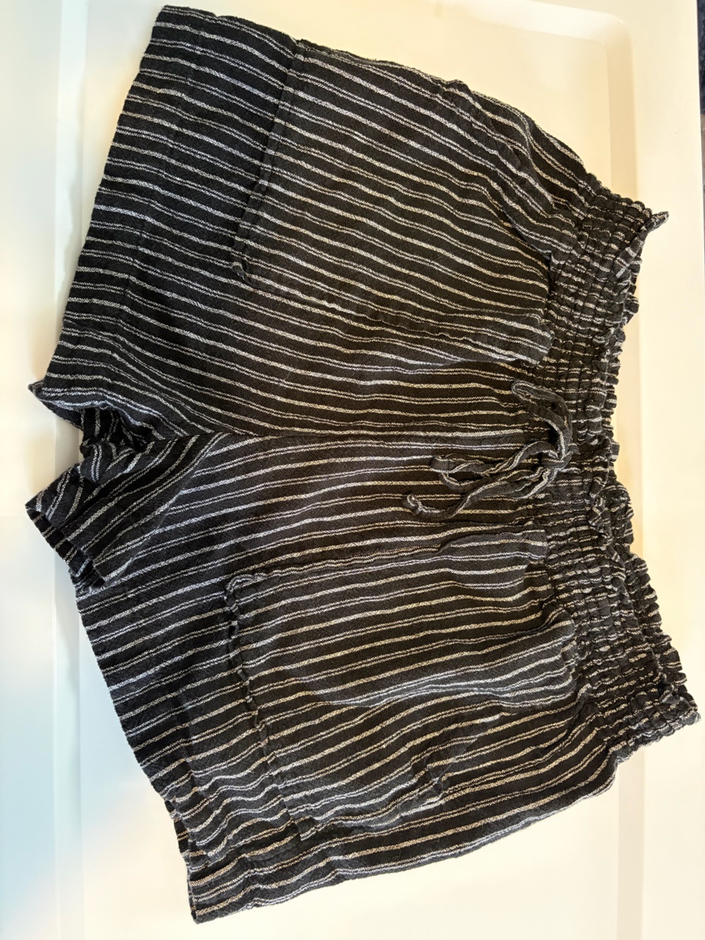 Time and Tru Black and White Striped High Waist Drawstring Shorts